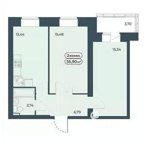 2-к квартира, строящийся дом, 56м2, 7/9 этаж