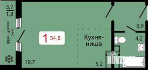 1-к квартира, строящийся дом, 35м2, 14/17 этаж