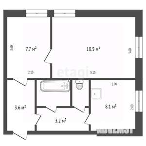 2-к квартира, вторичка, 47м2, 1/2 этаж
