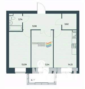 2-к квартира, вторичка, 58м2, 9/9 этаж