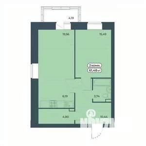 2-к квартира, строящийся дом, 61м2, 8/9 этаж