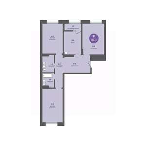 3-к квартира, вторичка, 85м2, 6/24 этаж