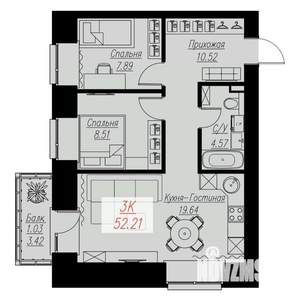 2-к квартира, вторичка, 52м2, 17/17 этаж