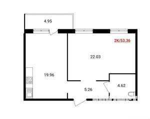 2-к квартира, вторичка, 53м2, 7/15 этаж