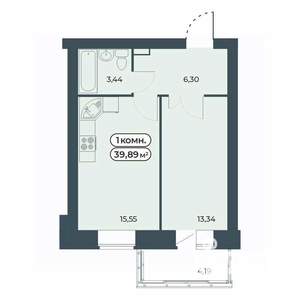 1-к квартира, строящийся дом, 40м2, 6/9 этаж