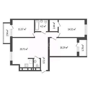 3-к квартира, вторичка, 92м2, 6/9 этаж