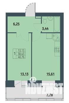 1-к квартира, строящийся дом, 41м2, 6/9 этаж