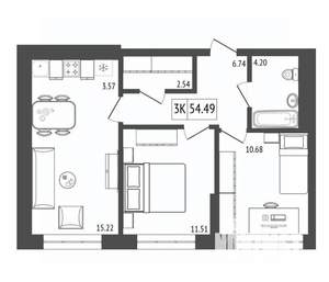 3-к квартира, вторичка, 54м2, 13/17 этаж