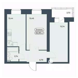 2-к квартира, строящийся дом, 56м2, 4/9 этаж