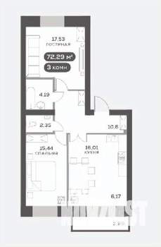 3-к квартира, вторичка, 72м2, 2/15 этаж