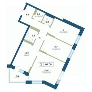 3-к квартира, вторичка, 94м2, 21/24 этаж