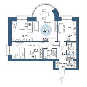 3-к квартира, строящийся дом, 96м2, 2/17 этаж