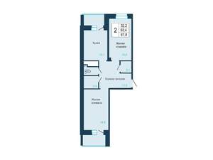 2-к квартира, строящийся дом, 69м2, 3/18 этаж