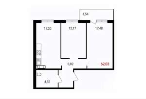 2-к квартира, вторичка, 62м2, 2/18 этаж
