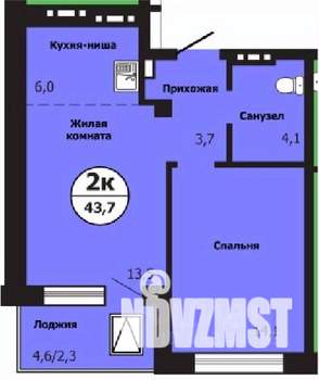 2-к квартира, строящийся дом, 44м2, 1/19 этаж