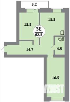 3-к квартира, строящийся дом, 63м2, 2/14 этаж