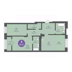 3-к квартира, вторичка, 85м2, 4/16 этаж