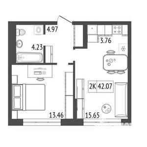 2-к квартира, вторичка, 42м2, 8/17 этаж