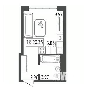 1-к квартира, строящийся дом, 20м2, 8/17 этаж