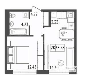 2-к квартира, вторичка, 39м2, 4/17 этаж
