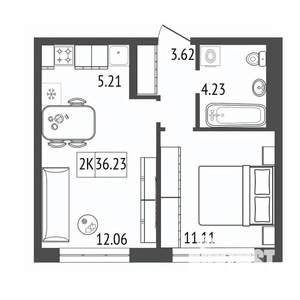 2-к квартира, вторичка, 36м2, 2/17 этаж