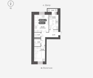 2-к квартира, вторичка, 64м2, 12/16 этаж