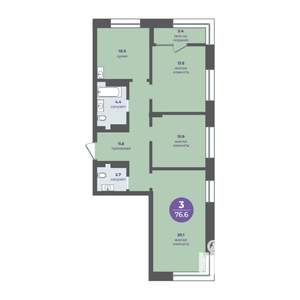 3-к квартира, вторичка, 73м2, 10/25 этаж