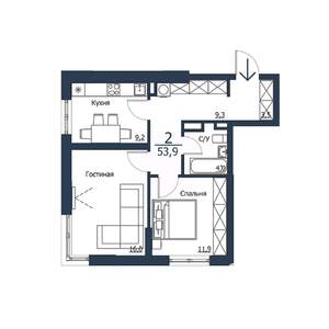2-к квартира, вторичка, 54м2, 17/23 этаж