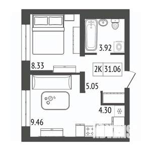 2-к квартира, вторичка, 31м2, 3/17 этаж