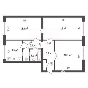 3-к квартира, вторичка, 80м2, 1/5 этаж