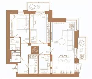 3-к квартира, строящийся дом, 84м2, 8/23 этаж