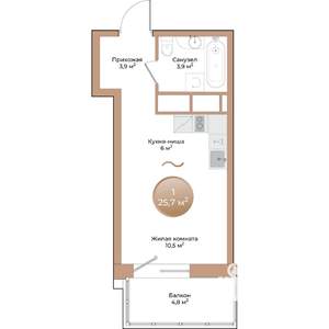 1-к квартира, строящийся дом, 26м2, 11/24 этаж