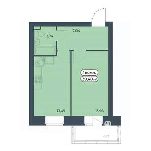 1-к квартира, строящийся дом, 39м2, 9/9 этаж