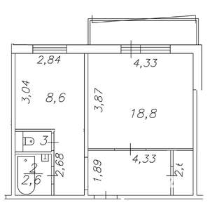 1-к квартира, вторичка, 41м2, 9/10 этаж