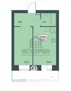 1-к квартира, вторичка, 40м2, 8/9 этаж