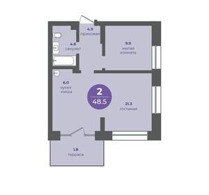 2-к квартира, вторичка, 49м2, 1/24 этаж