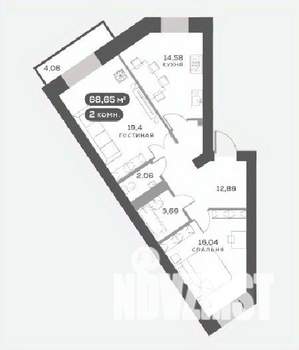 2-к квартира, вторичка, 69м2, 10/15 этаж