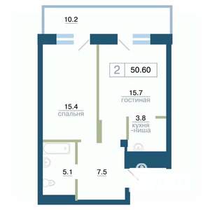 2-к квартира, строящийся дом, 51м2, 13/24 этаж