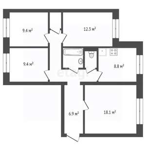 4-к квартира, вторичка, 83м2, 2/10 этаж