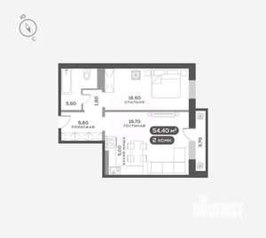 2-к квартира, вторичка, 54м2, 12/17 этаж