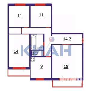 4-к квартира, вторичка, 77м2, 2/9 этаж