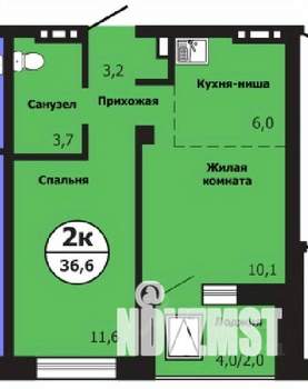 2-к квартира, строящийся дом, 37м2, 18/19 этаж