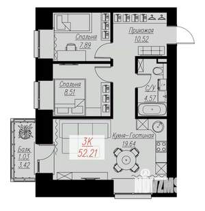 2-к квартира, строящийся дом, 52м2, 11/17 этаж