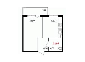 1-к квартира, вторичка, 34м2, 9/18 этаж