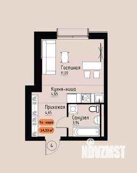 1-к квартира, вторичка, 24м2, 2/17 этаж