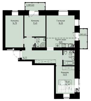 4-к квартира, строящийся дом, 87м2, 3/8 этаж