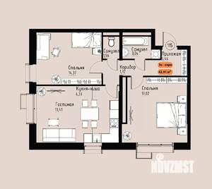 3-к квартира, вторичка, 63м2, 15/17 этаж