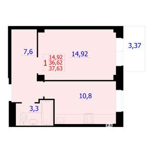 1-к квартира, вторичка, 38м2, 2/9 этаж