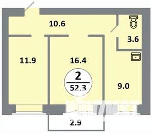 2-к квартира, строящийся дом, 52м2, 5/14 этаж
