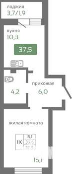 1-к квартира, строящийся дом, 38м2, 7/19 этаж